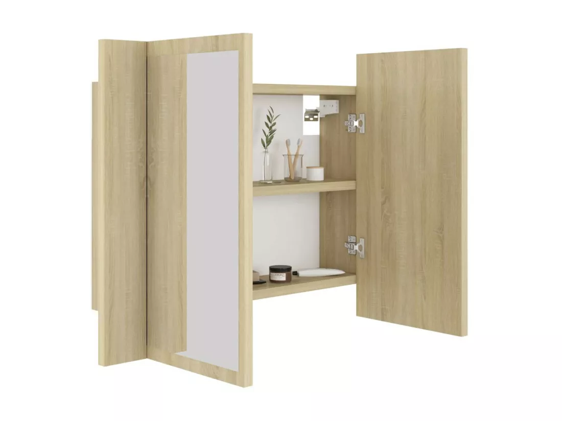Armoire de salle de bain à miroir à LED Chêne sonoma 60x12x45