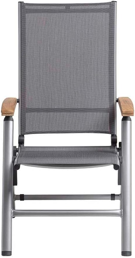 KETTLER Cirrus mehrfach Verstellbarer Multipositionssessel | Gartensessel Gestell Silber | wetterfestes Outdoorgewebe anthrazit-grau | Gartenstuhl mit Armlehne aus zertifiziertem Teak-Holz