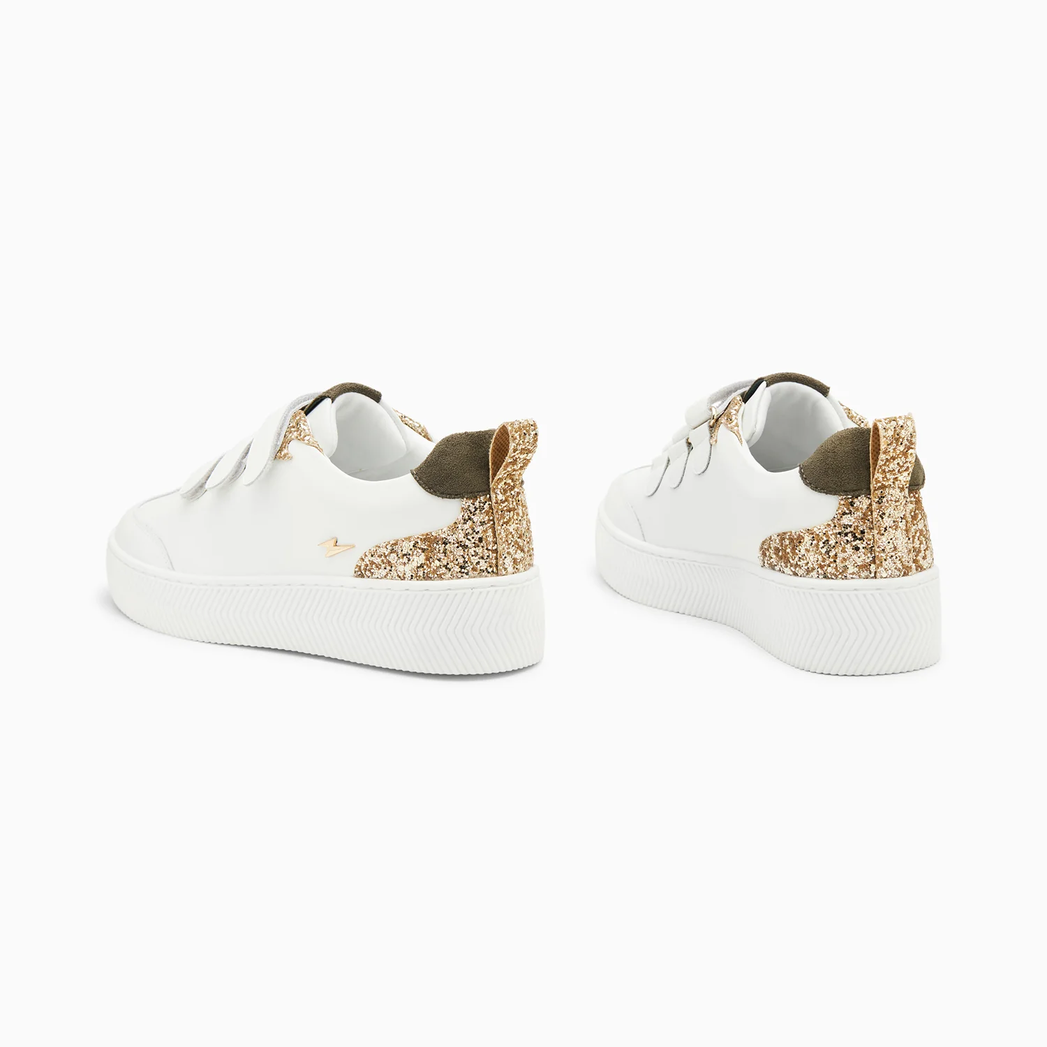 Sneakers-Baskets Eline blanc et or pailleté à scratchs