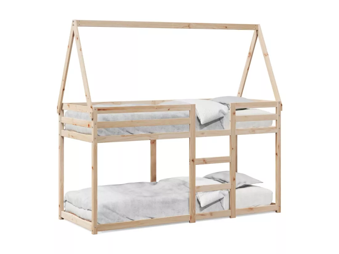 Lit superposé avec toit 90x200 cm bois de pin massif