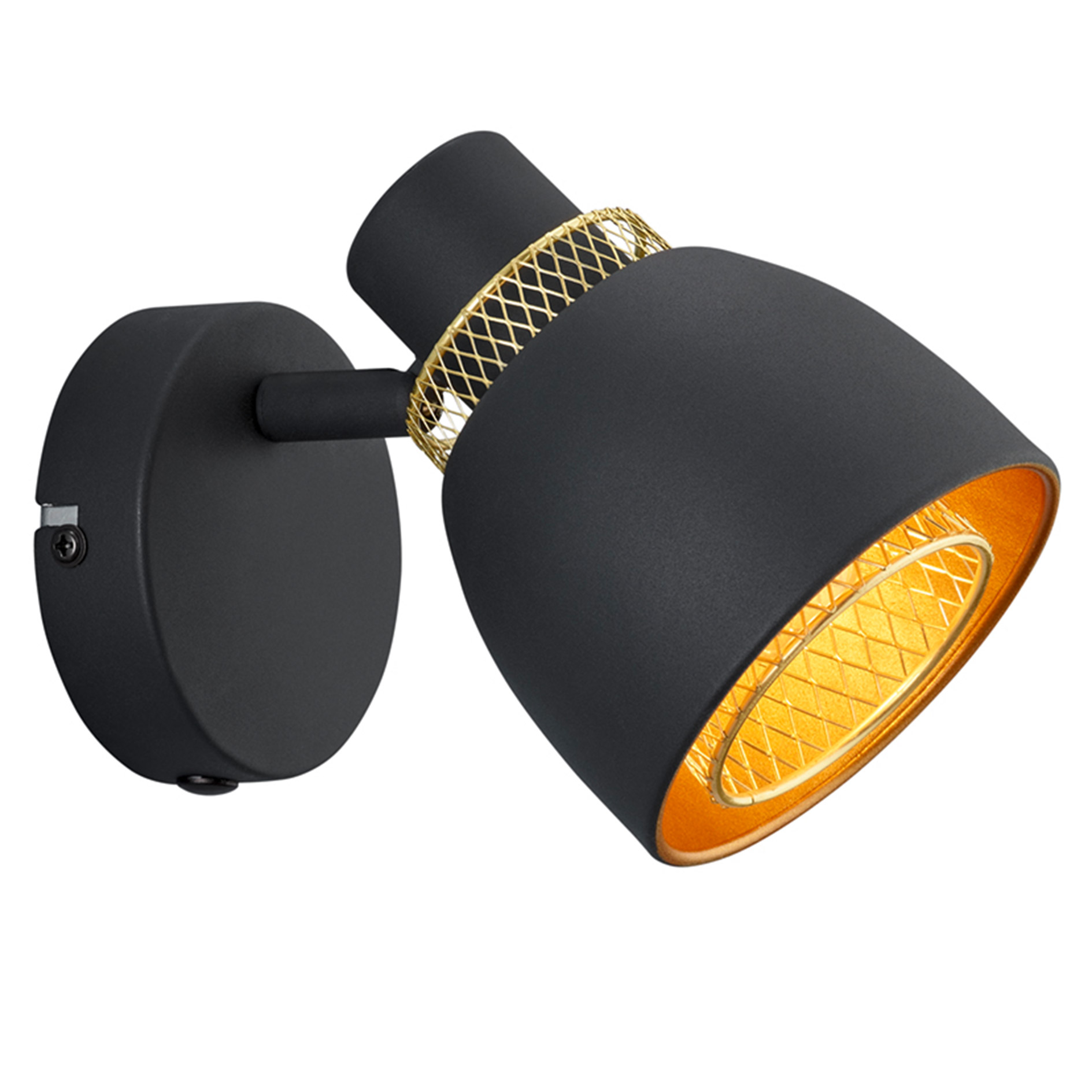 Wandspot - schwarz matt - goldfarben - 1-flammig