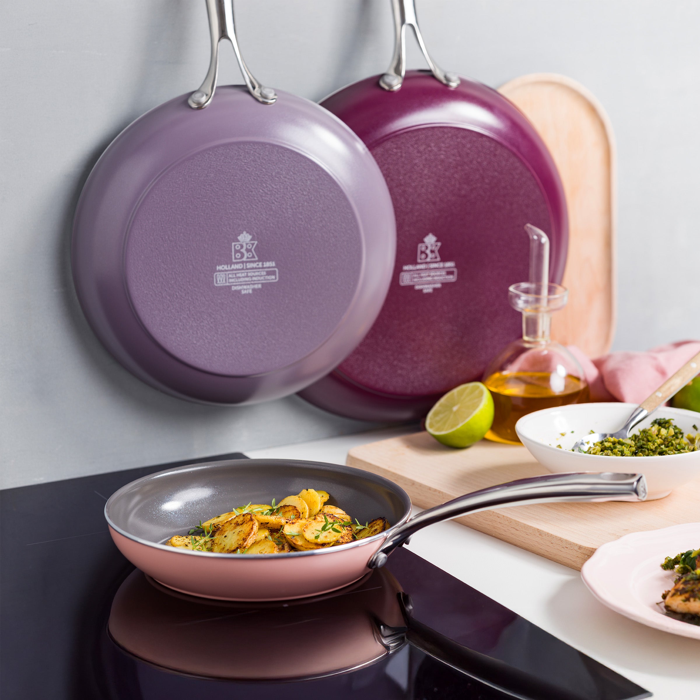Sky Violet 3-delige koekenpannenset   Braadpan   2 Panbeschermers