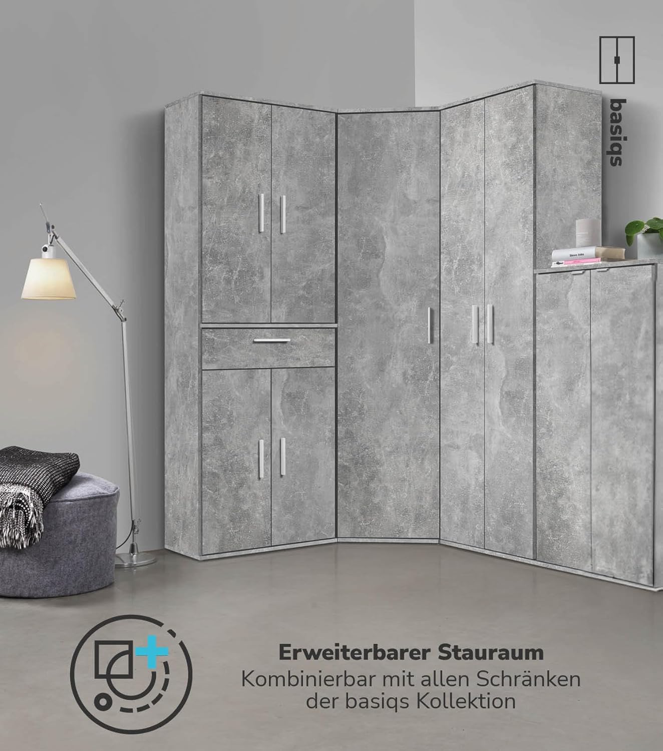 mokebo Aktenschrank Mehrzweckschrank (60x180 cm) 'Der Lange' aus Holz auch als Büroschrank, Allzweckschrank oder Schuhschrank, auch als Vorratsschrank oder Schrank in Grauer Betonoptik