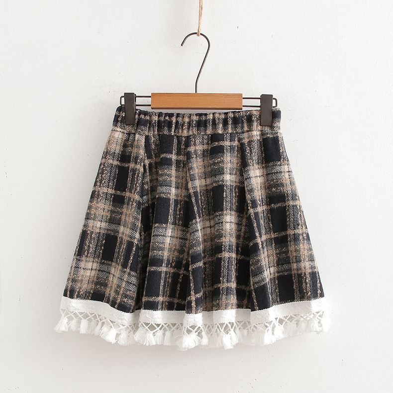 Suzette - Mini A-lijn rok met hoge taille en ruitmotief