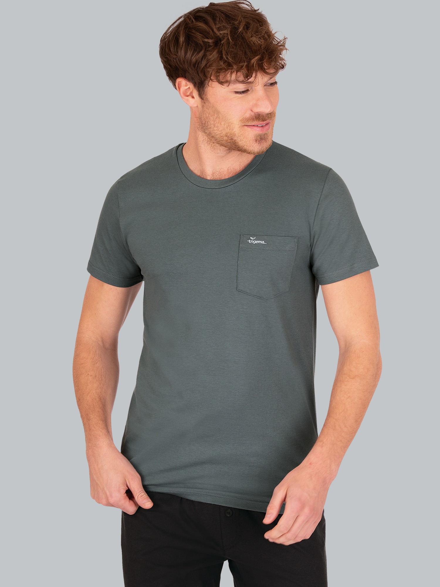 T-Shirt aus Biobaumwolle mit Brusttasche Oliv-C2C