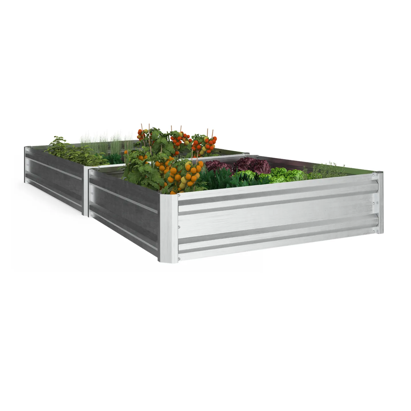 Lot de 2 carrés potager en métal châssis carré 90 x 90 cm gris argenté