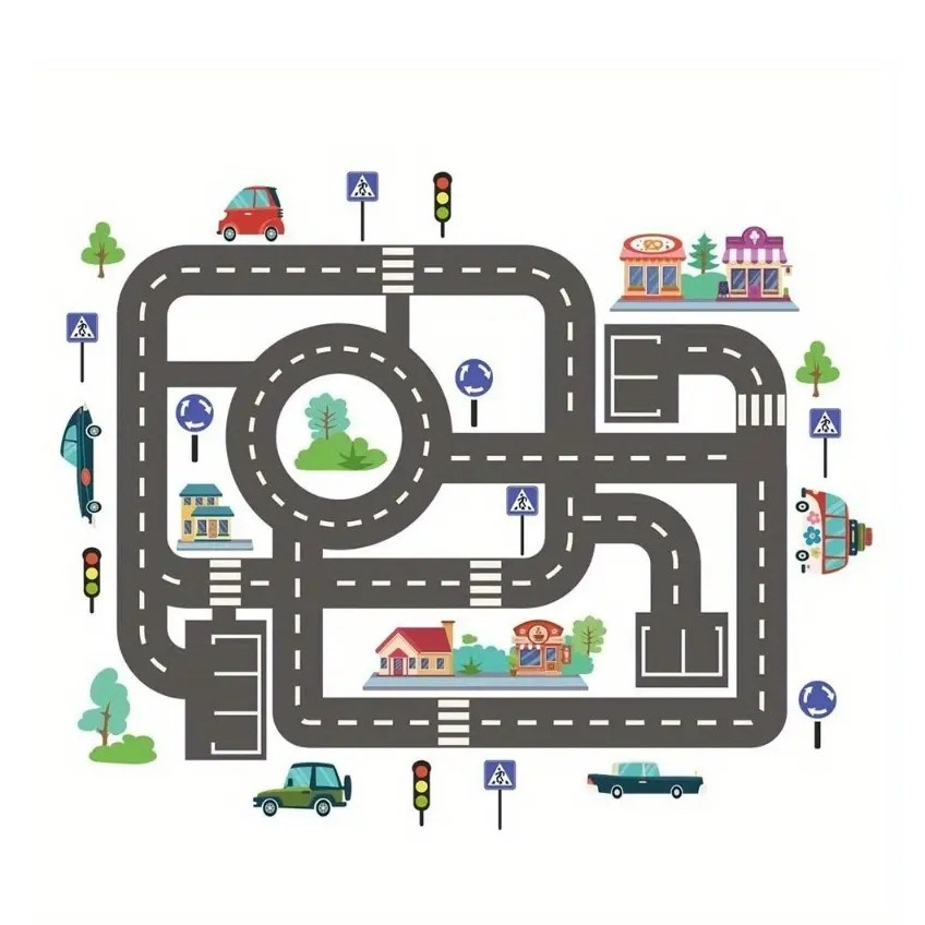 (88x70cm) Strassenmuster Bodentattoo Kinderzimmer Aufkleber Spiel Klebefolie Bodensticker - Autostrasse