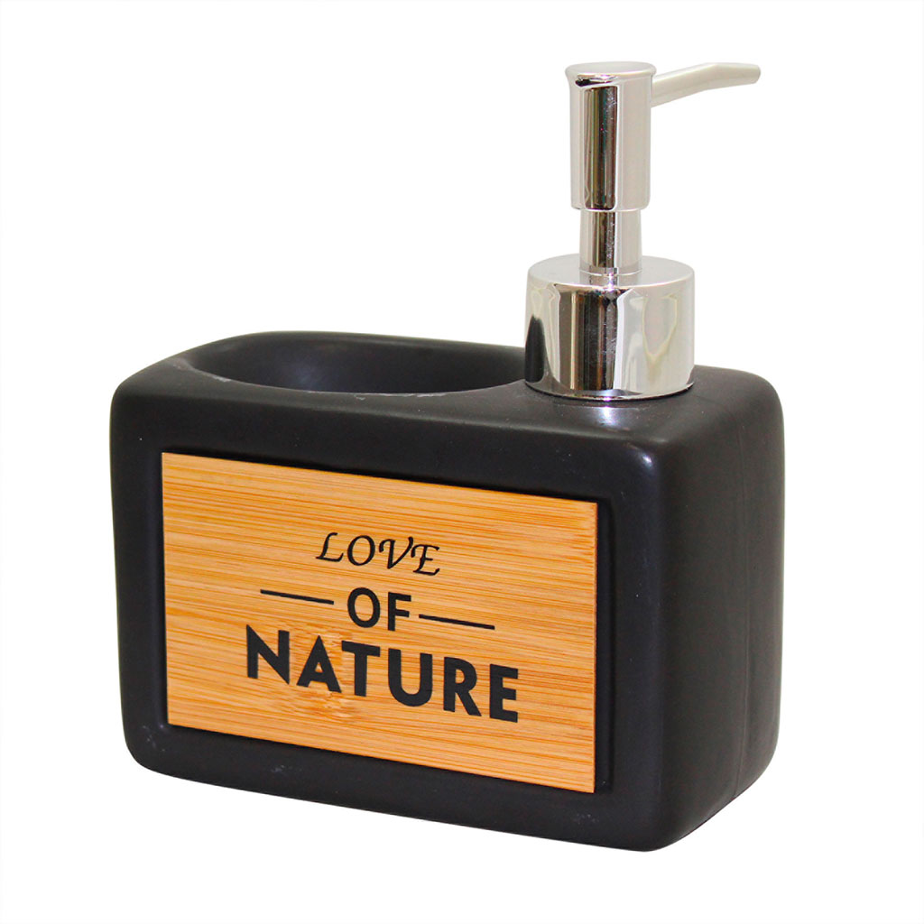 Distributeur de savon céramique et bois noir 12.7x15x7cm