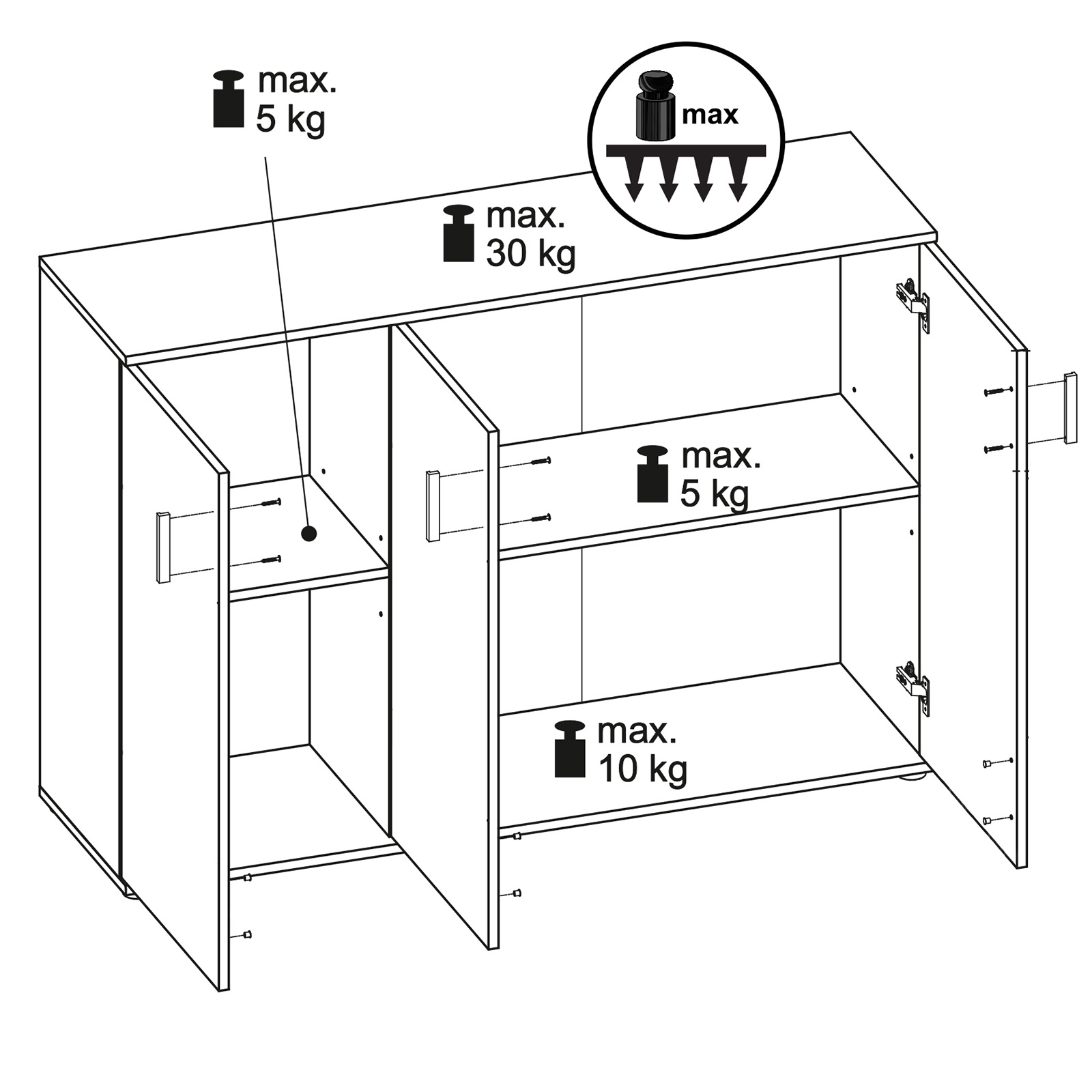Sideboard - Alpinweiß - 132 cm breit