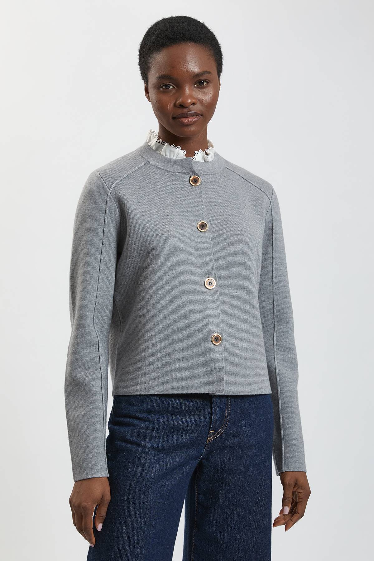 KarenMillen Cardigan Boutonné En Maille De Laine Compacte Avec Col Amovible