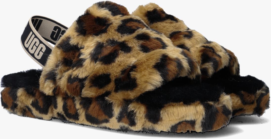 UGG bruine ugg pantoffels fluff yeah slide spotty