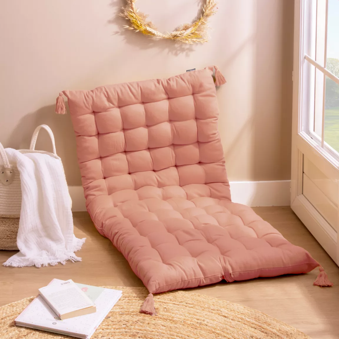 Matelas de sol coton (120 x 60 cm) Pixel Rose pêche