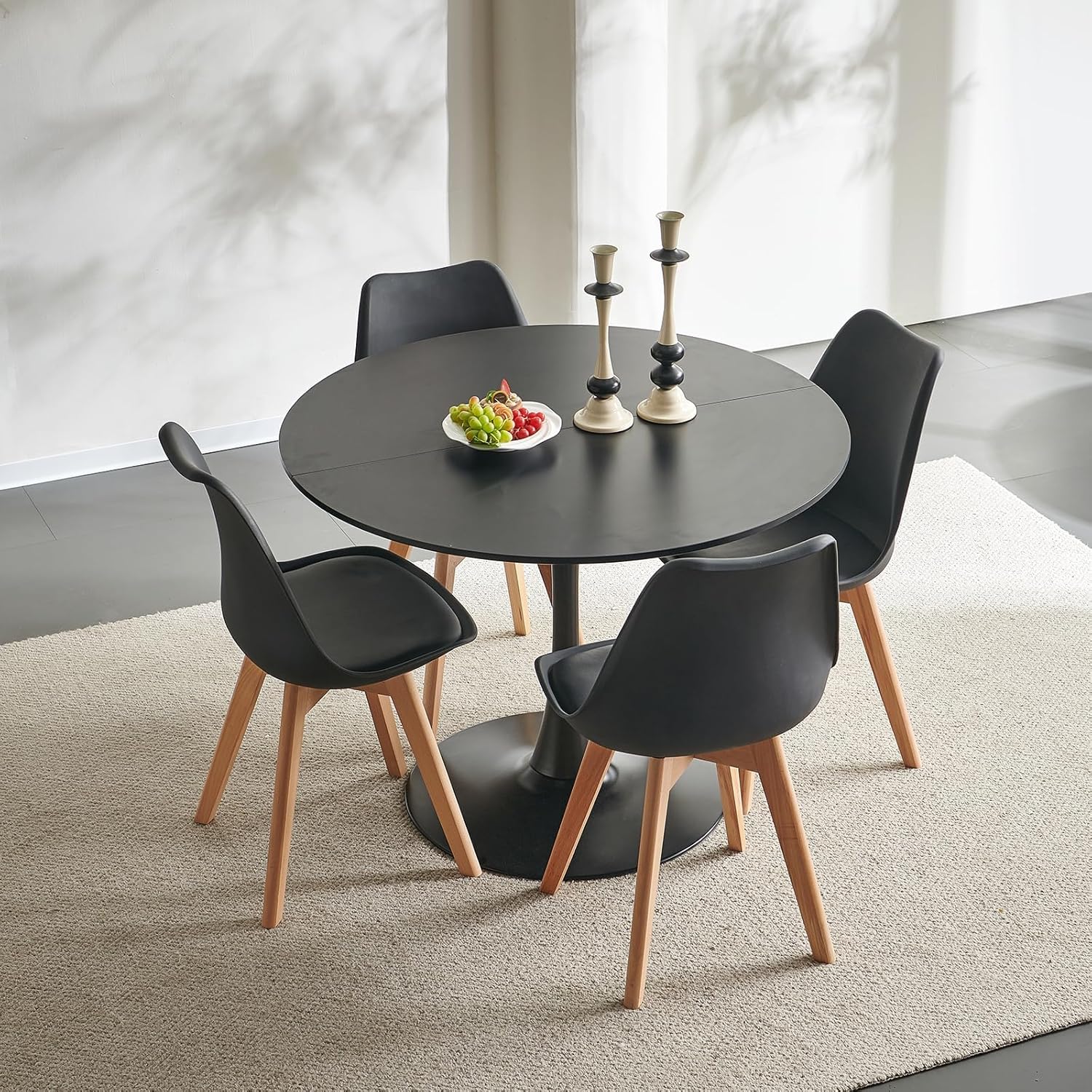 Skandinavisch Moderner Runder Esstisch, Schreibtisch, Bartisch, Geeignet für Küche, Esszimmer, Wohnzimmer und Büro, für 2-4 Personen, Durchmesser 100 cm, Schwarz