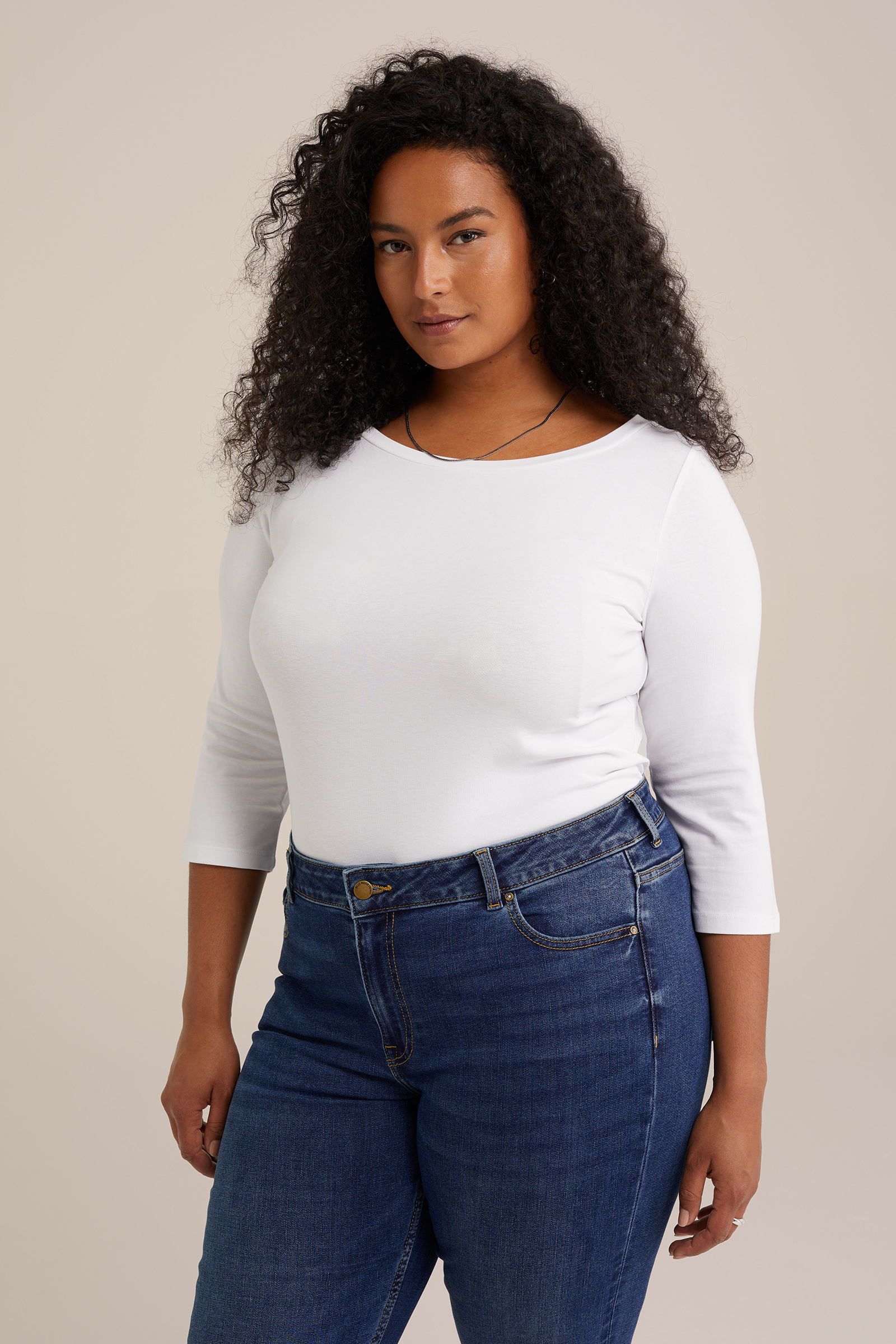 T-shirt met driekwart mouwen - Curve WE Fashion Wit