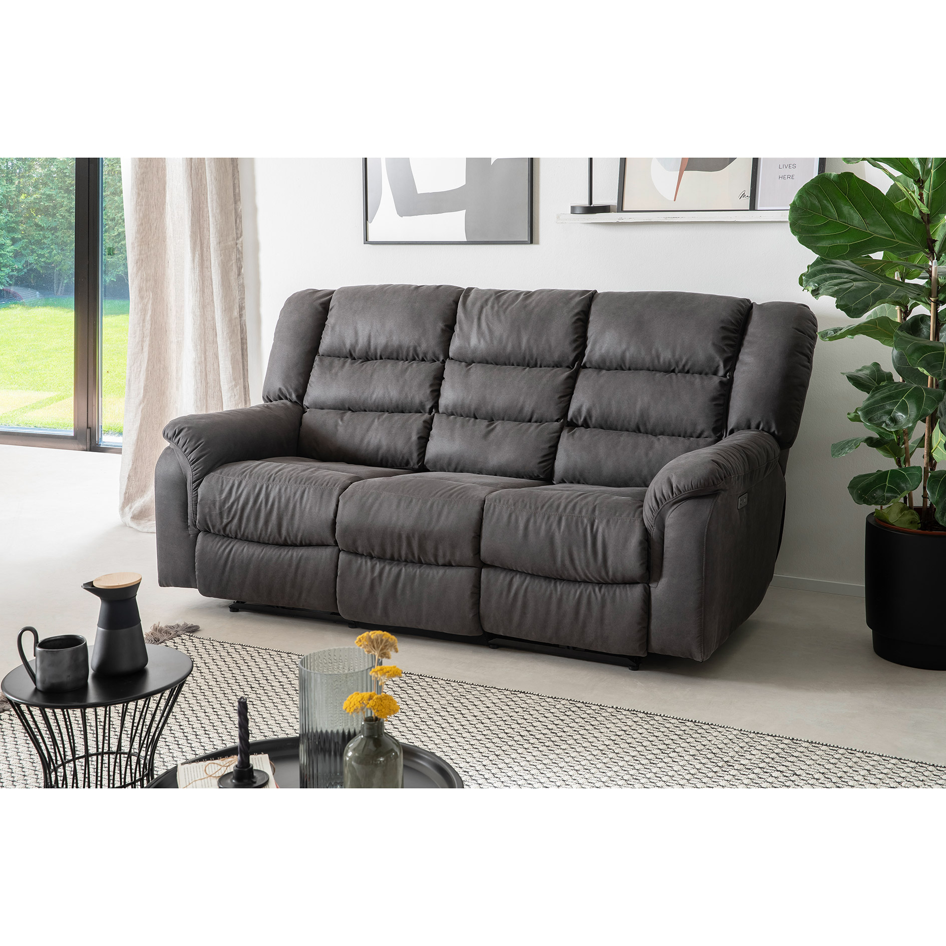 3-Sitzer - anthrazit - Micorfaser - Relaxfunktion
