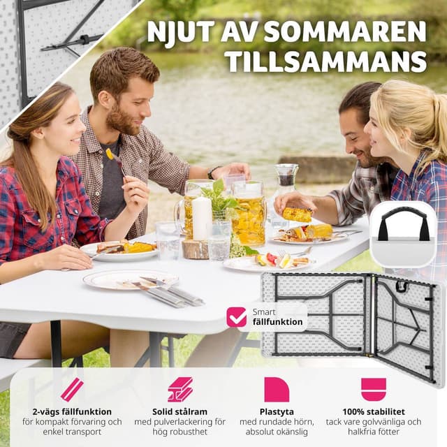 Campingbord foldbar hvid 183x76x74cm