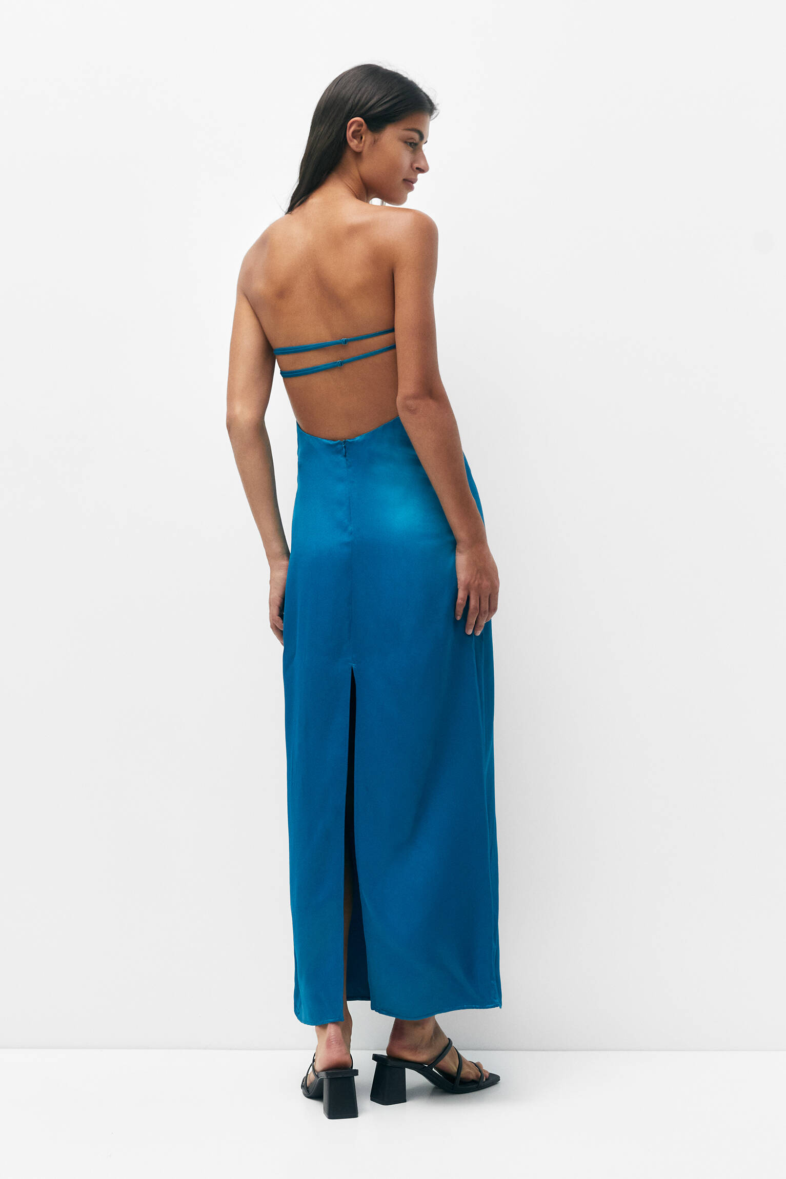 VESTIDO TOMARA-CALÇA DE CETIM - AZUL-PATO