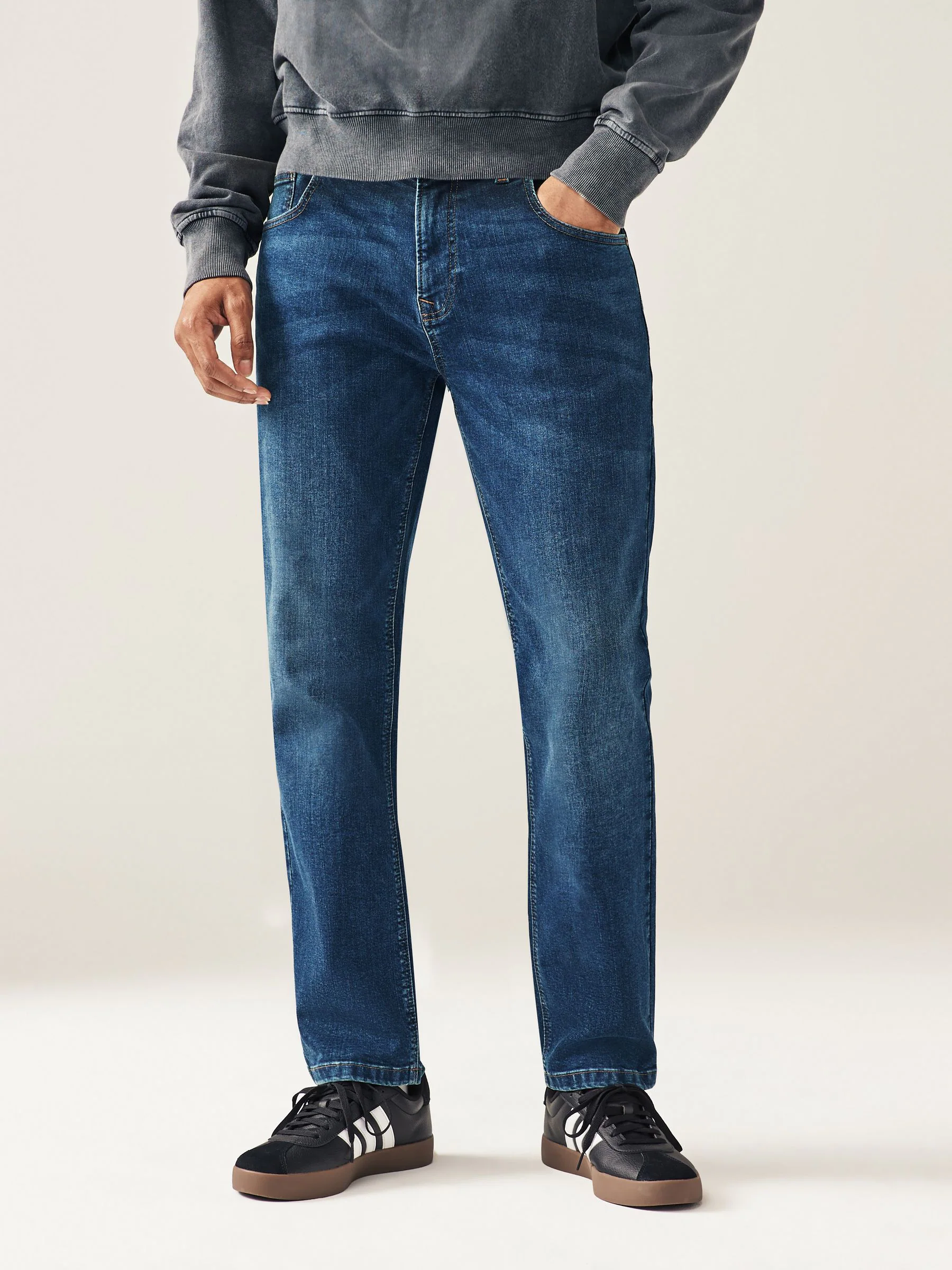 Mediumblauw - Enkele - Slim fit klassieke stretchy jeans