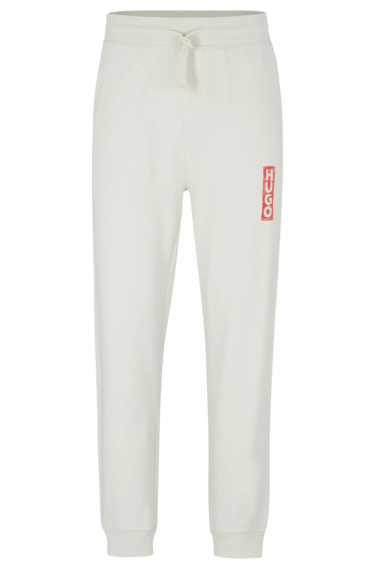 Calça de fato de treino HUGO em tecido atoalhado de algodão vermelho com logótipo vertical.