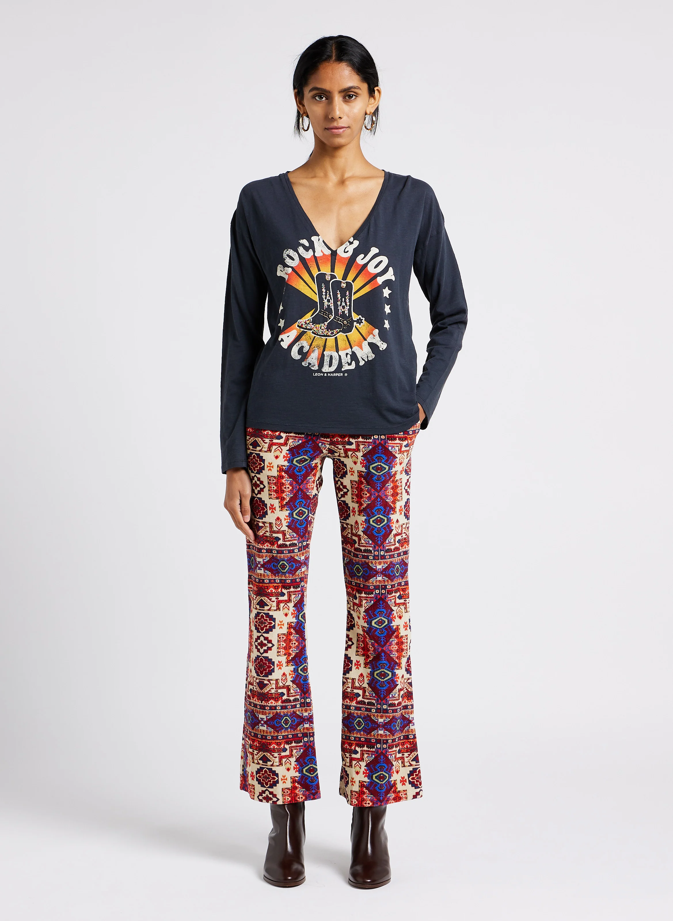 TAPESTRY - Pantalon taille haute à motif aztèque en coton | Rouge