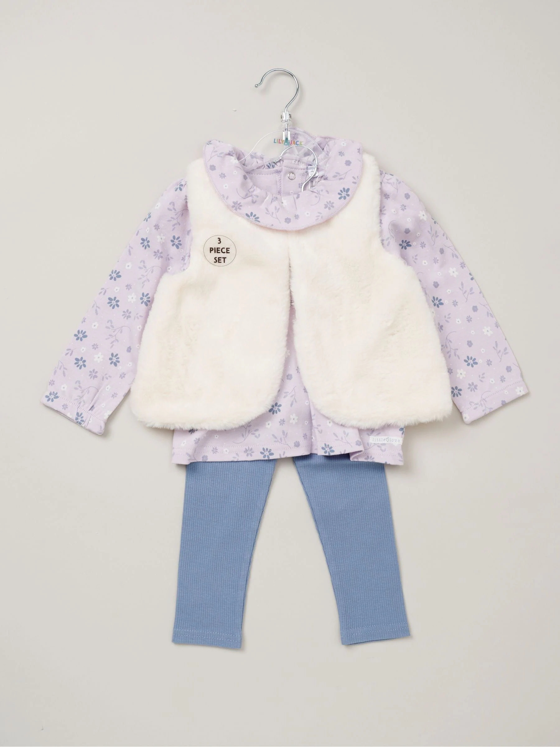 Donkerblauw - Lily & Jack bodywarmer met imitatiebont en 100% katoenen top en legging