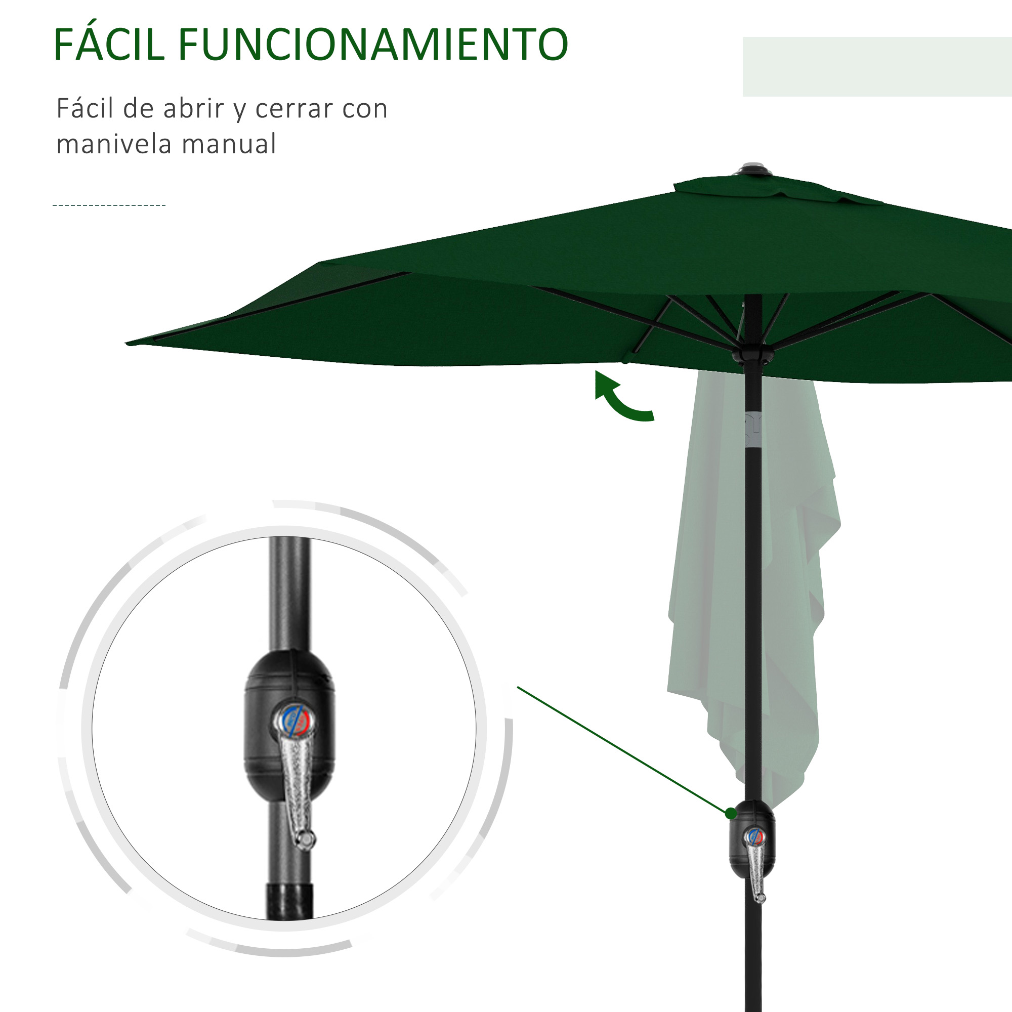 Guarda-sol de jardim verde Outsunny