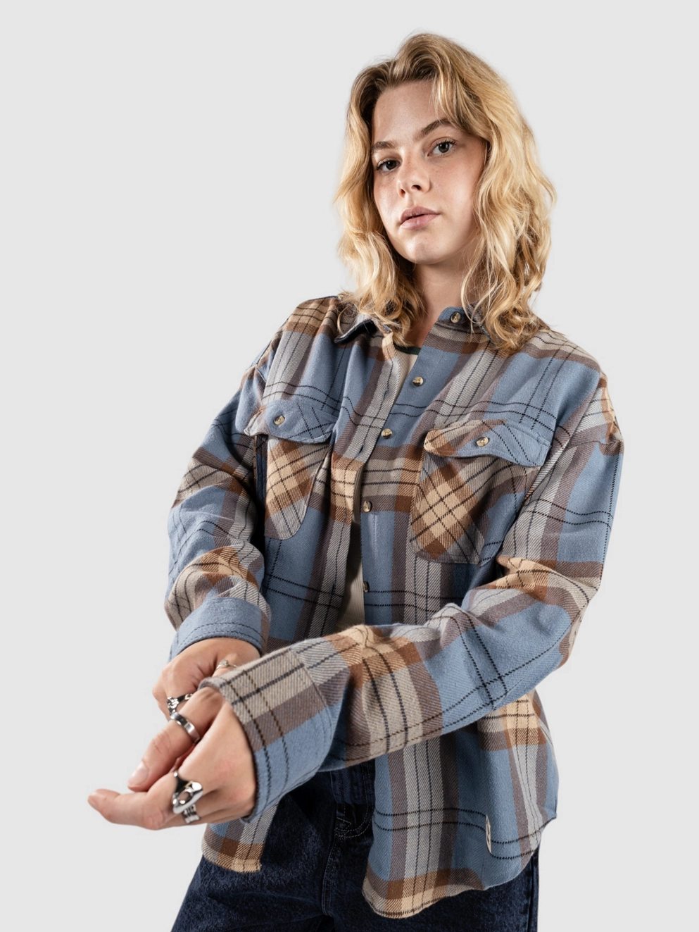 Brixton Bowery Classic Flannel Shirt flt ble/pinecone bwn plai