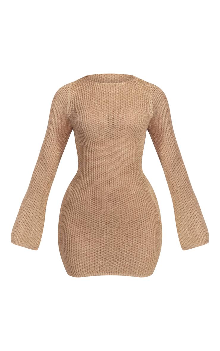 Doré Robe De Plage Mini Dos Nu En Maille Pailletée