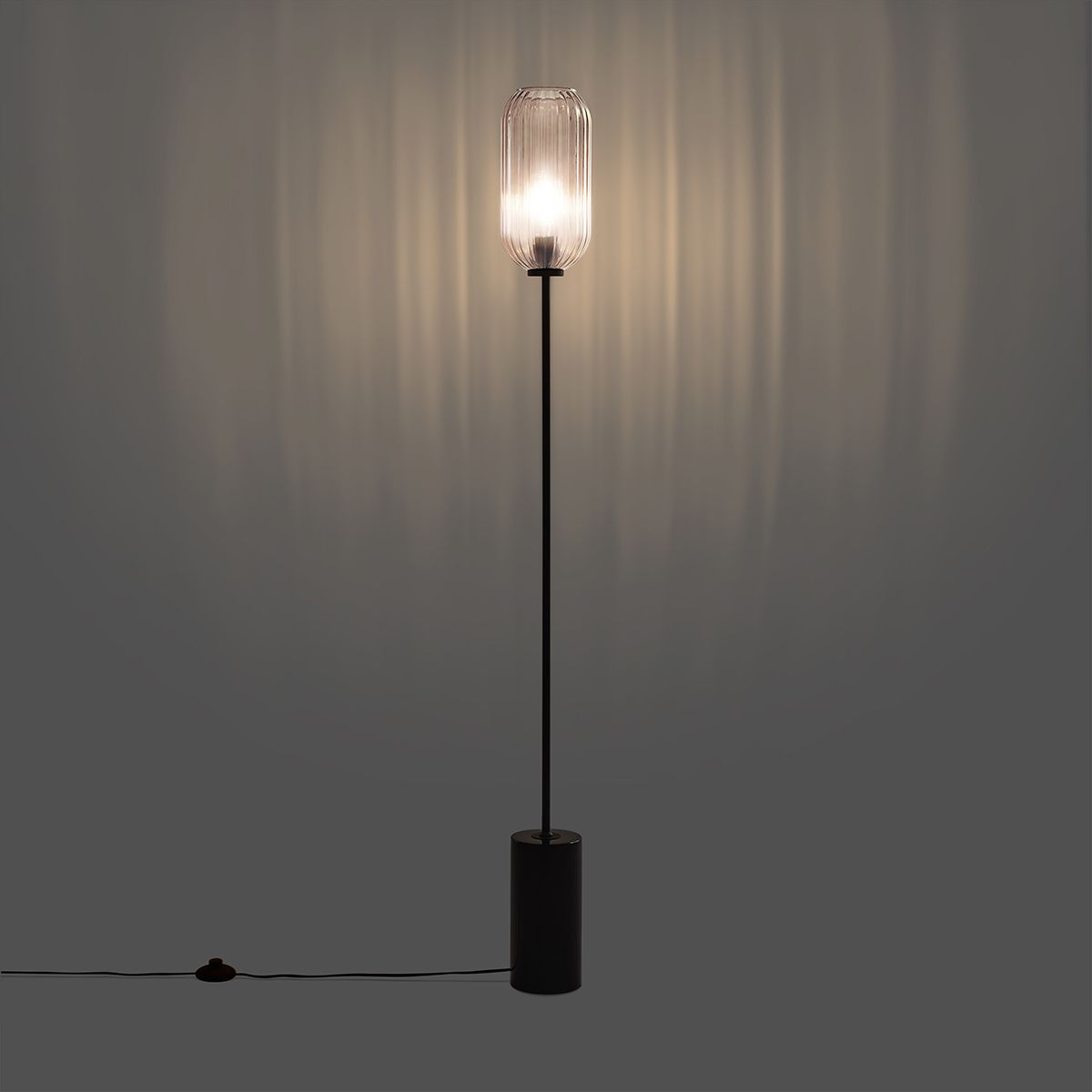Art Deco vloerlamp zwart met smoke glas - Rid