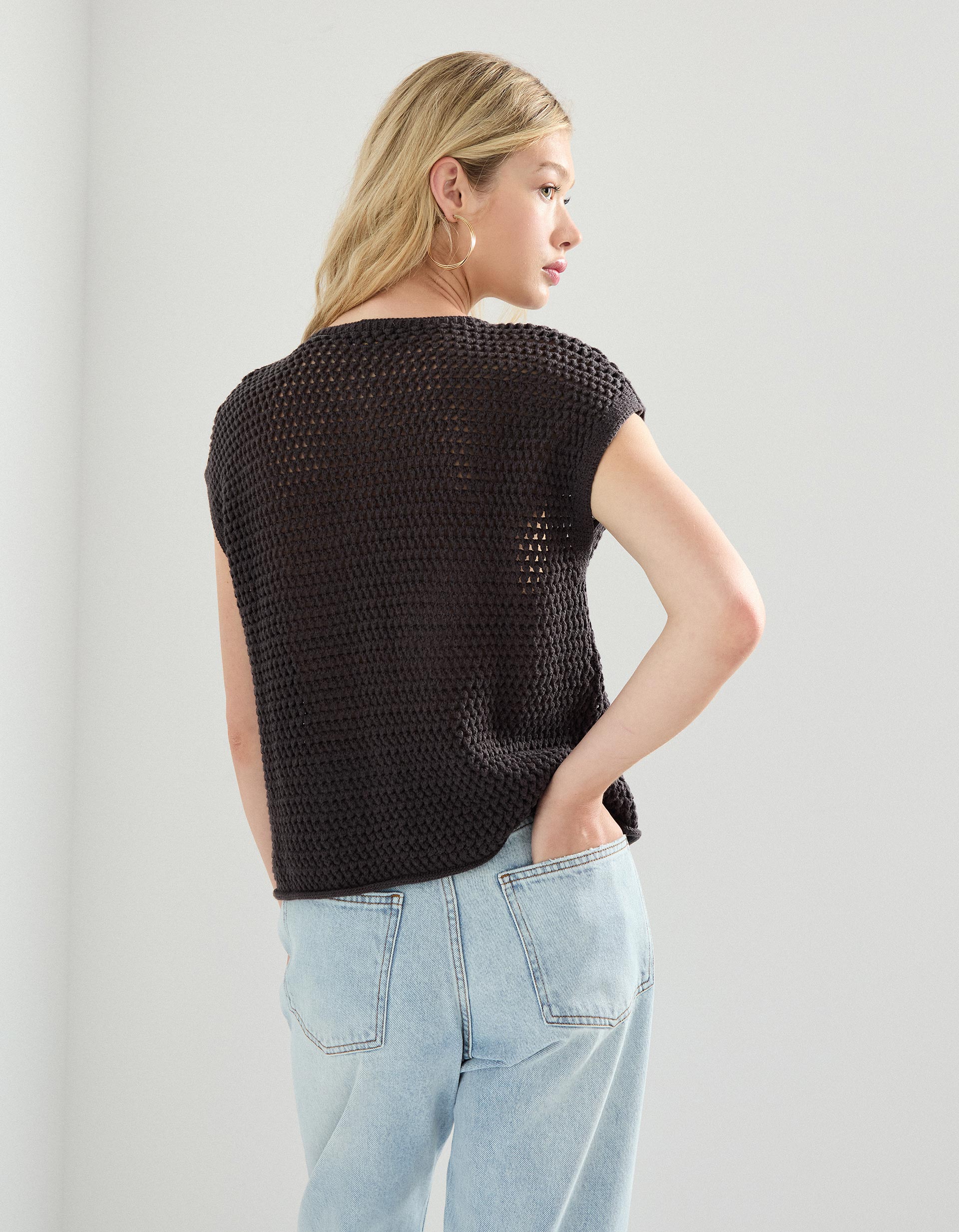 Colete de Crochet, Mulher, Cinzento Escuro