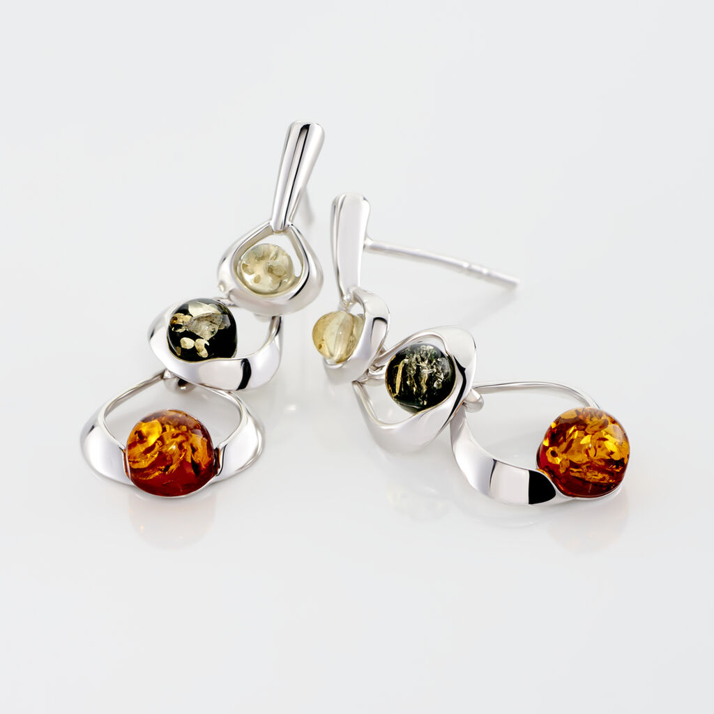 Boucles D'oreilles Pendantes Agneta Argent Blanc Ambre