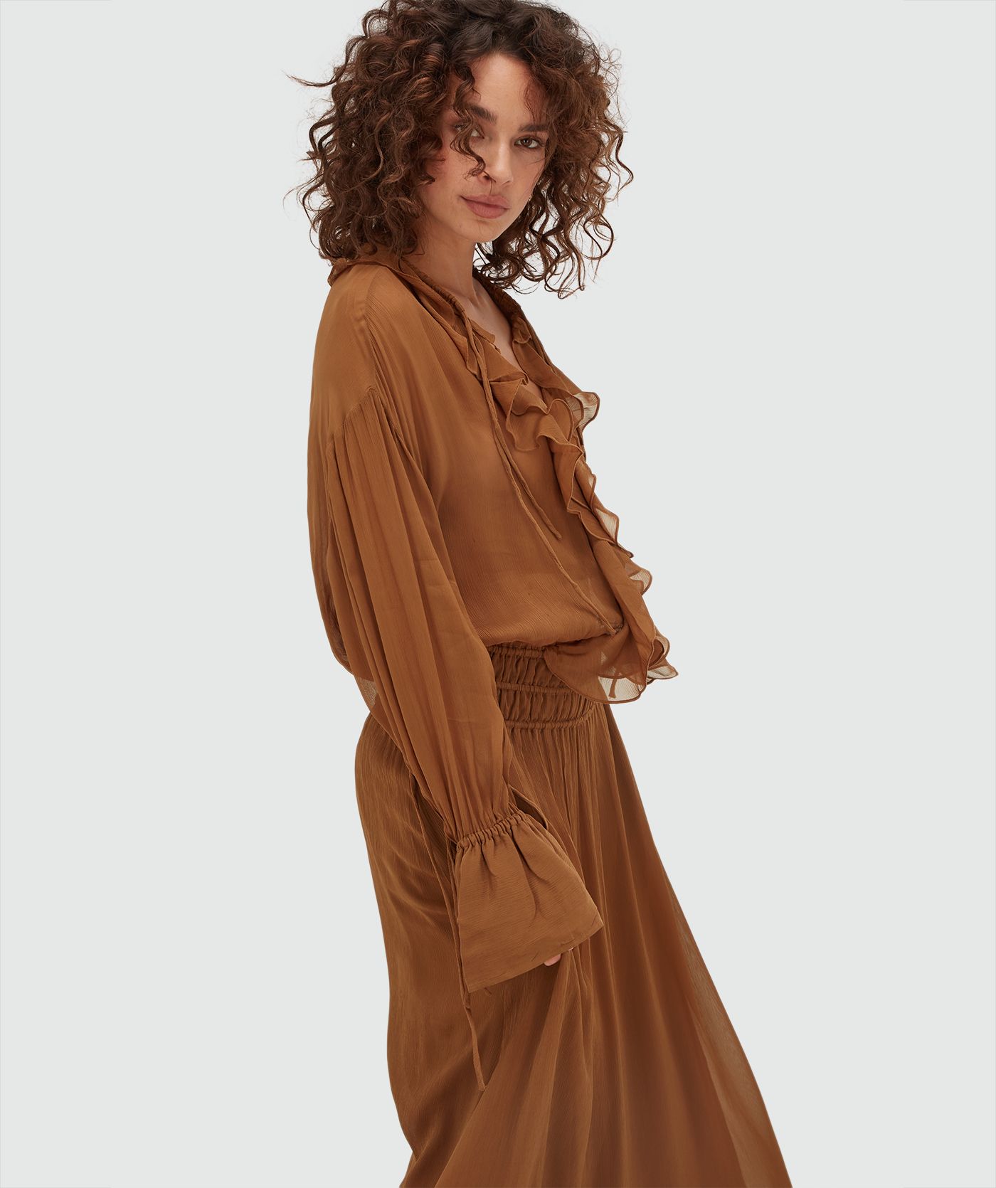 JV-GISELE oversized maxi jurk - mocha brown