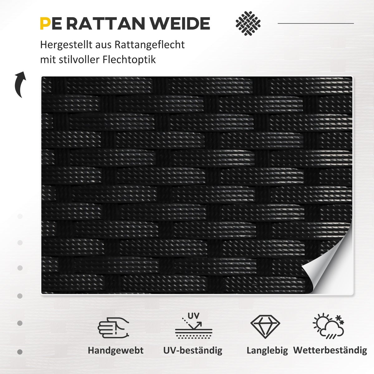 Outsunny zitset, L75 x B40 x H38cm, PE polyrattan, metaal, gehard glas, polyester, veelkleurig