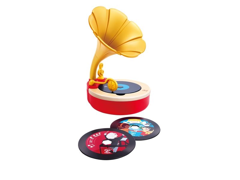 Hape Kinder-Grammophon Voll funktionsfähiges Kinder-Grammophon mit 2 Musikplatten sowie 1 Aufnahmescheibe