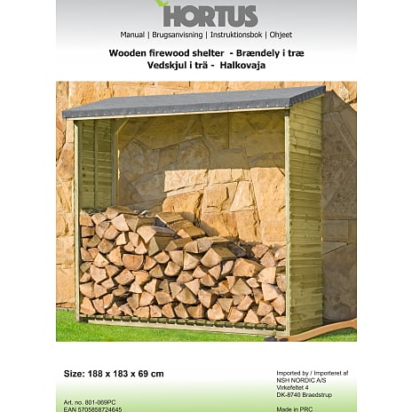 HORTUS brændely i træ med tagpap 188 x 69 x 183 cm