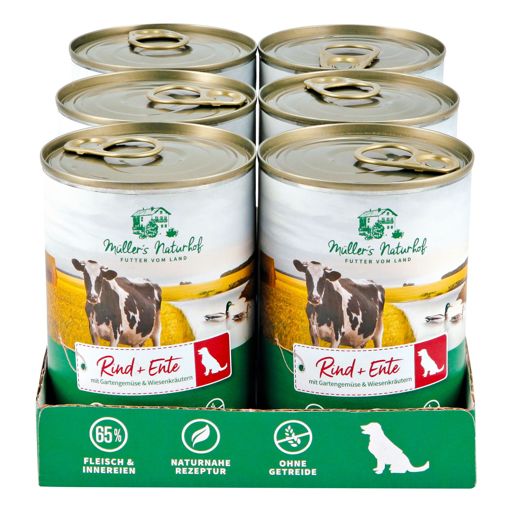 Müllers Naturhof Hundenahrung Rind & Ente 400 g, 6er Pack