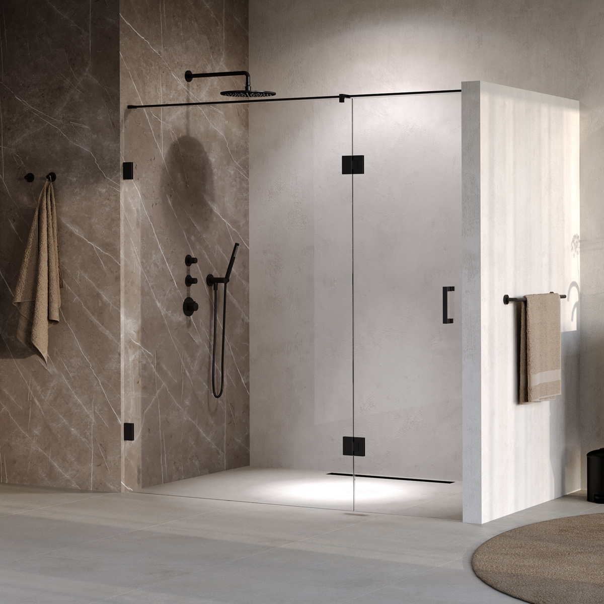 Brauer Void profielloze nisdeur 190cm met draaideur 70cm aan glas zwart mat