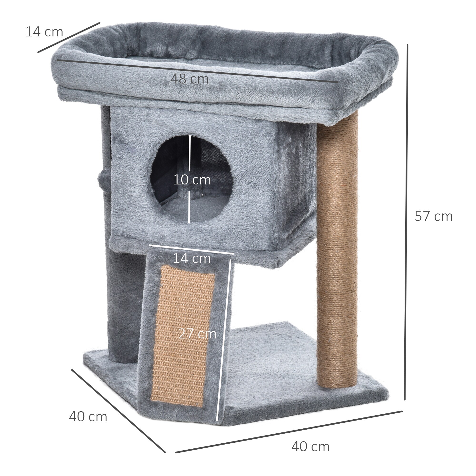 PawHut Katzenbaum mit Kratzbrett, Spielball und Häuschen 40 x 40 x 57 (BxTxH)