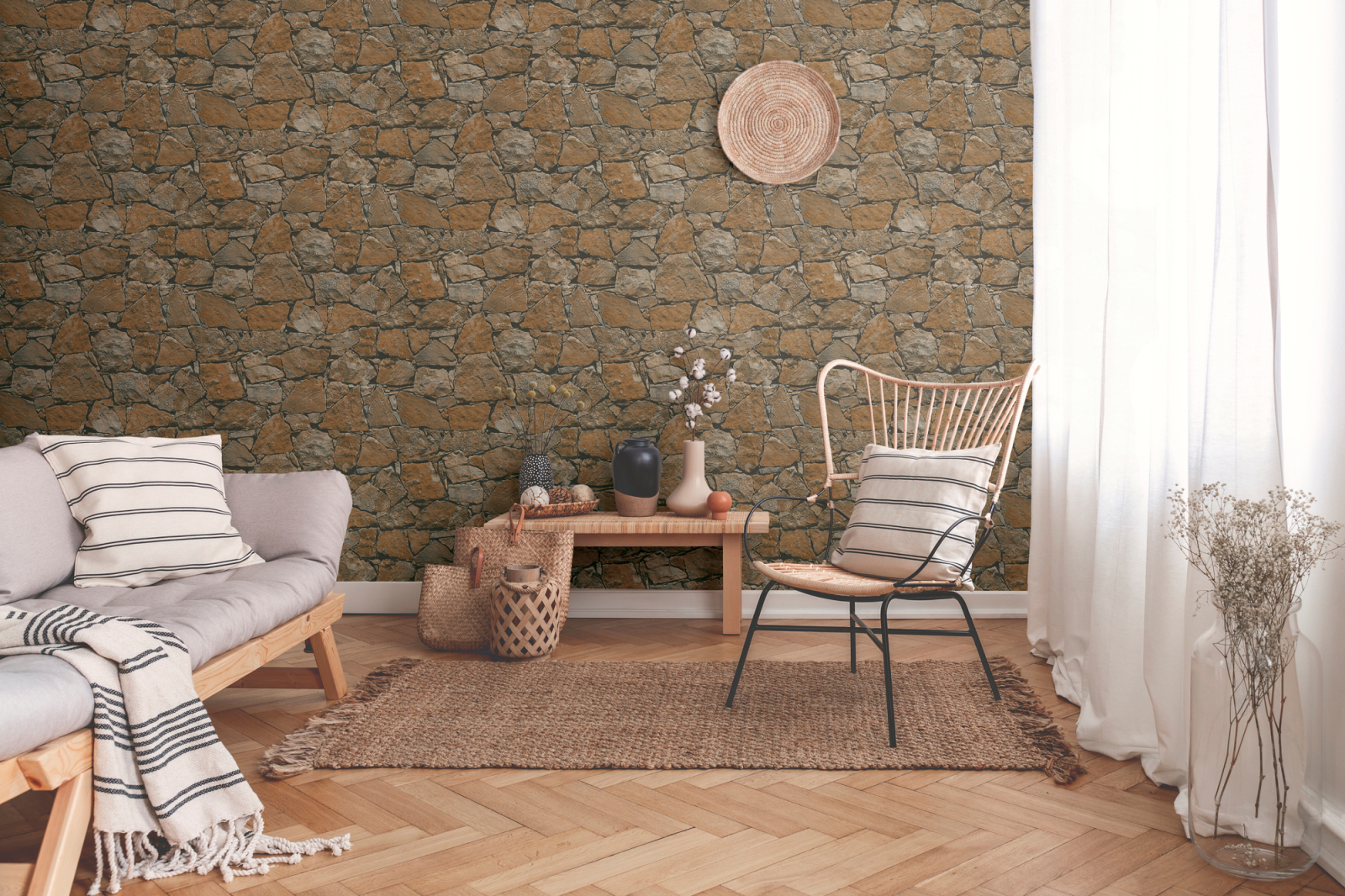 Vliestapete BEST OF WOOD`N STONE - Steinwand - braun - 10 Meter