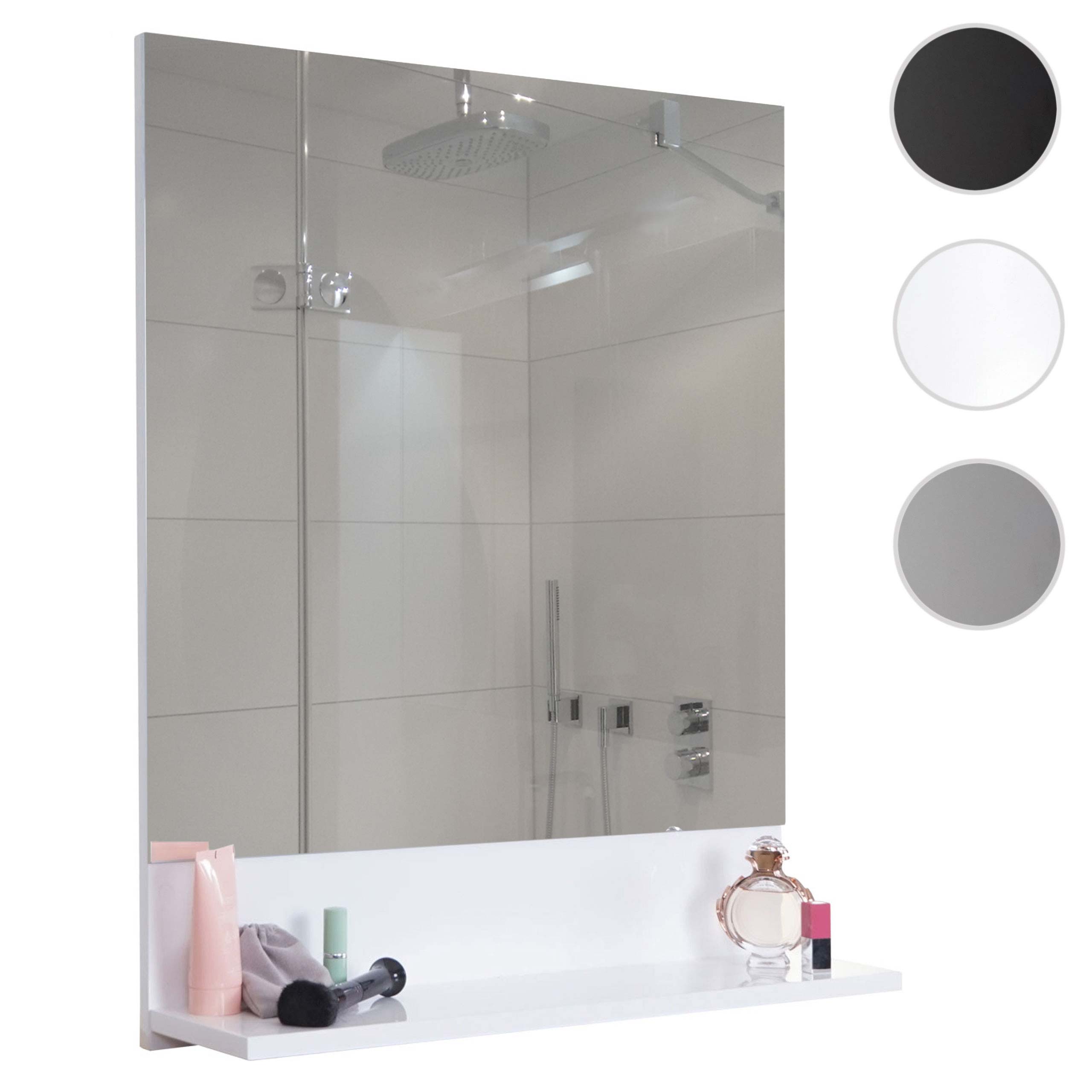 Wandspiegel mit Ablage MCW-B19, Badspiegel Badezimmer, hochglanz 75x60cm ~ weiß