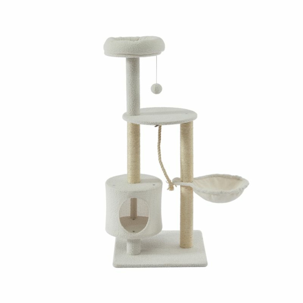Arbre à chat minos tissu bouclette blanc