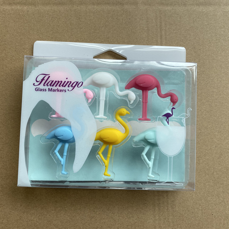 (6er Set) Silikon Glas Markierer Wiederverwendbare Trinkglas Markierung - Flamingo