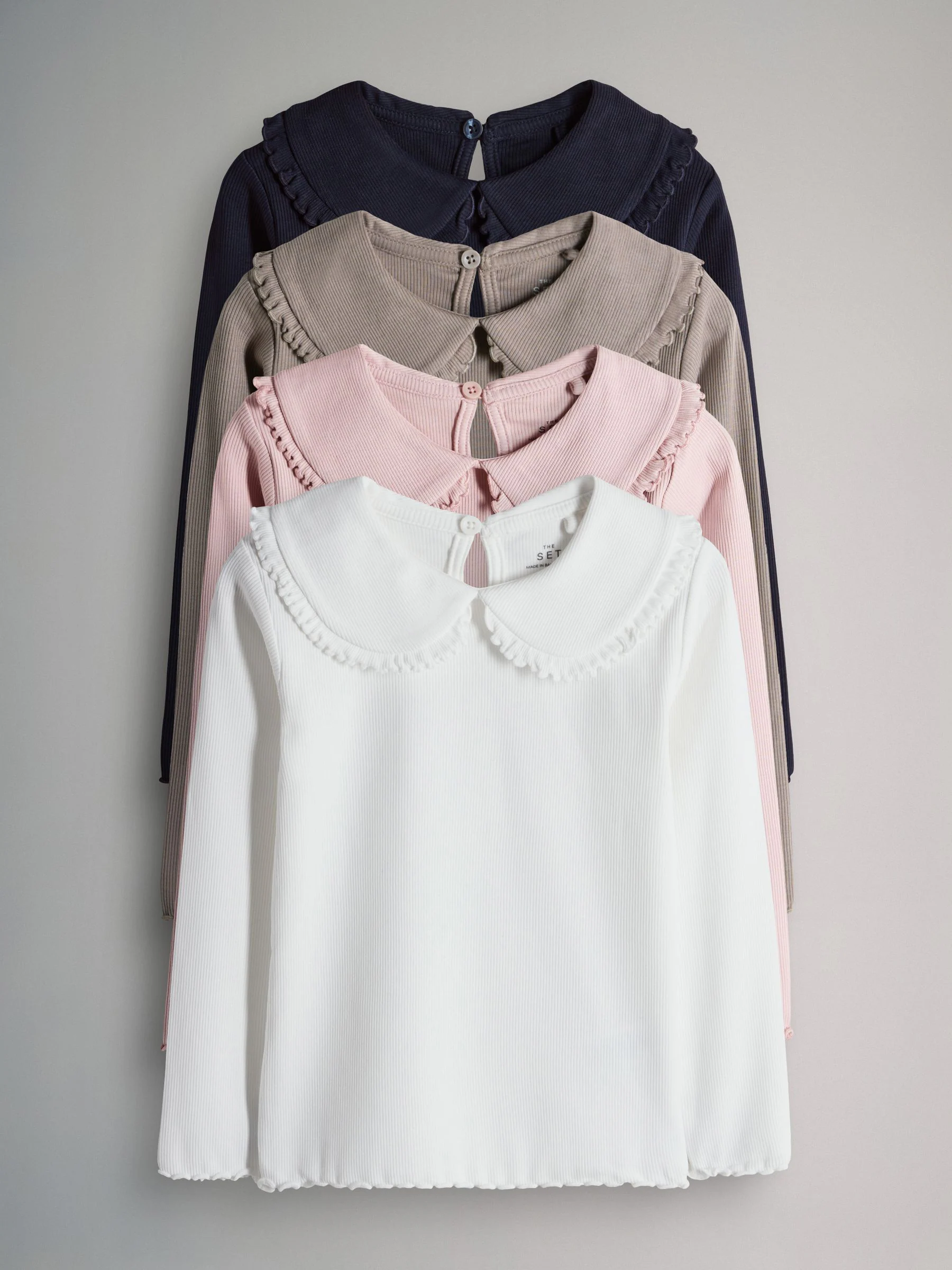 Marineblauw/bruin/roze/wit - The Set 4 Pack Long Sleeve Rib Collar Tops