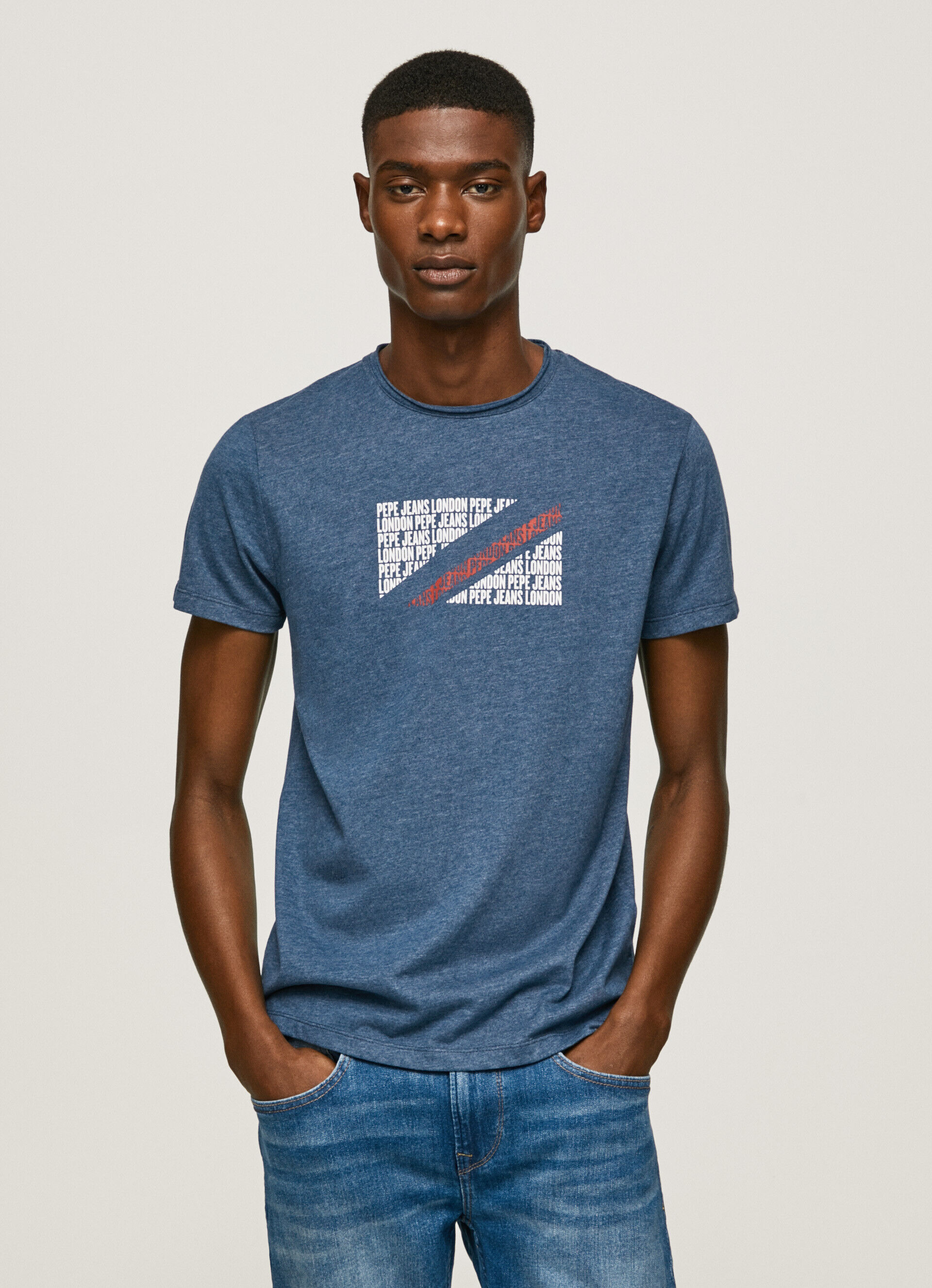 Camiseta mesclada com logotipo estampado - Jarman Azul