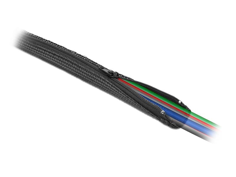 Delock Kabelschlauch 1 m x 50 mm, mit Reissverschluss Schwa Geflechtschlauch mit Reissverschluss hitzebeständig 1 m x 50 mm Schwarz