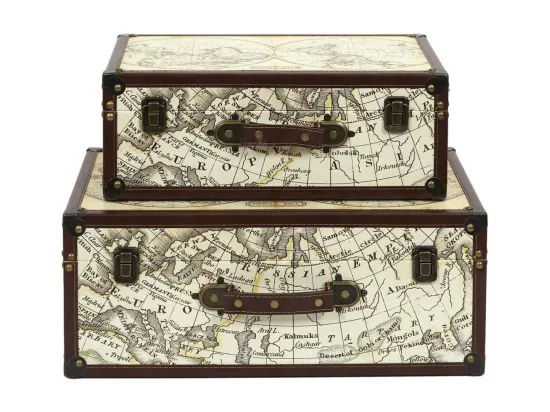 COOPER - Lot de 2 Malles de Rangements Mappemonde Vintage