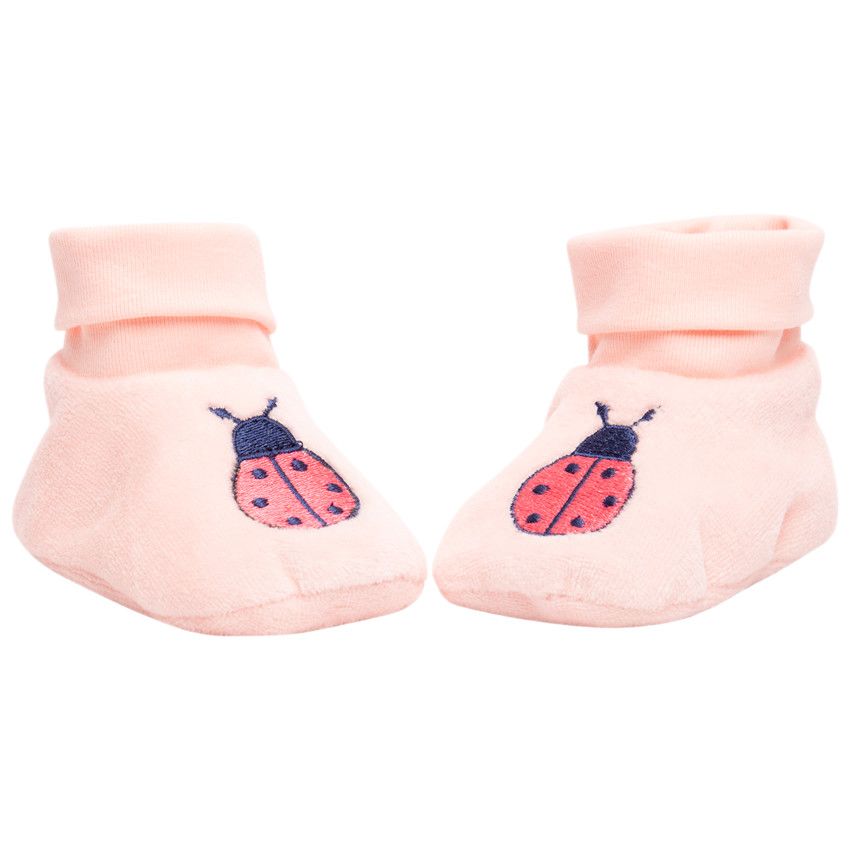 Chaussons en velours avec broderie coccinelle pour bébé fille - Rose