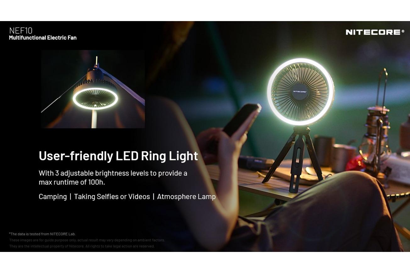 Nitecore NEF10 Portable Fan, wit, ventilator met lamp en powerbank