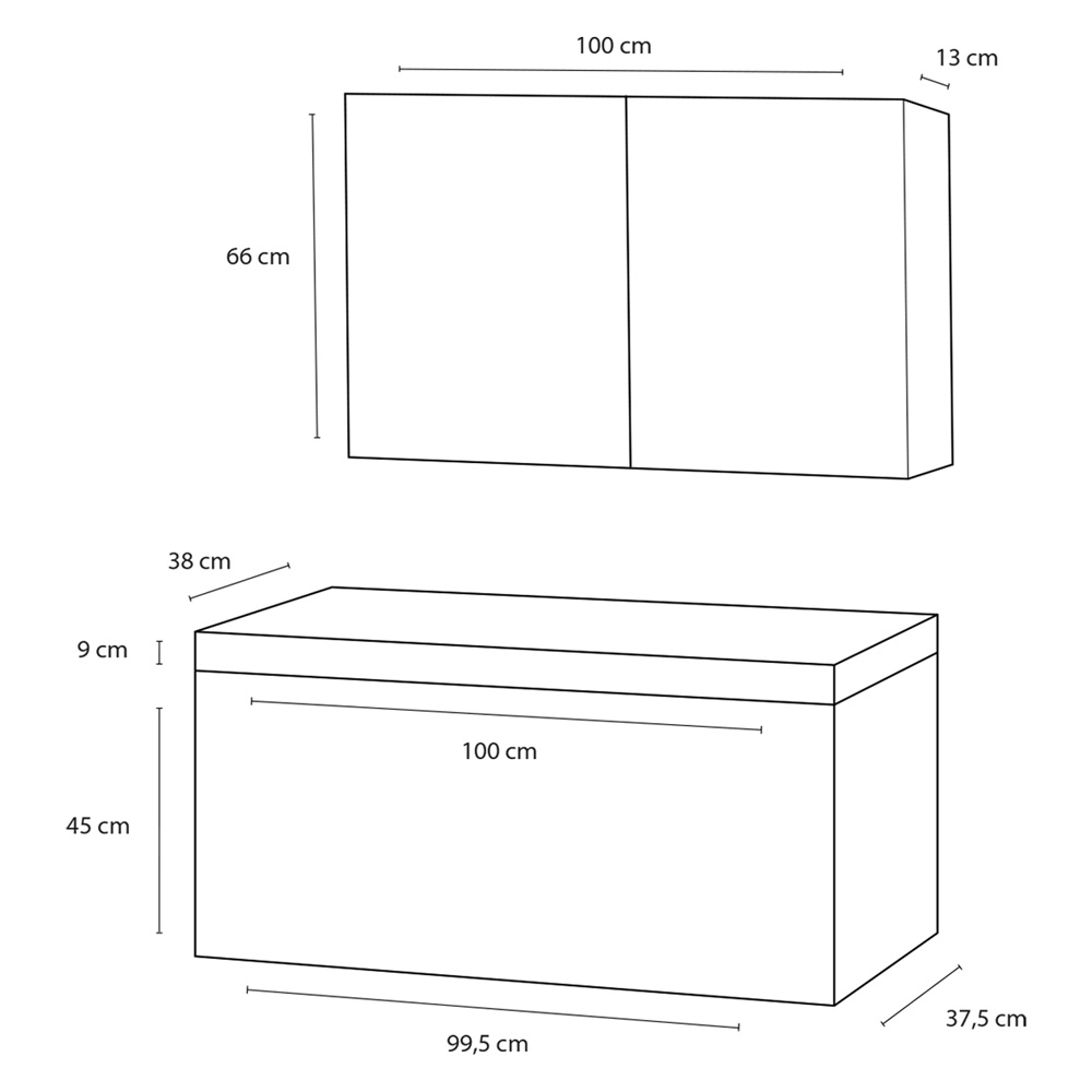 Differnz Somero badmeubelset 100cm spiegelkast hoogglans wit