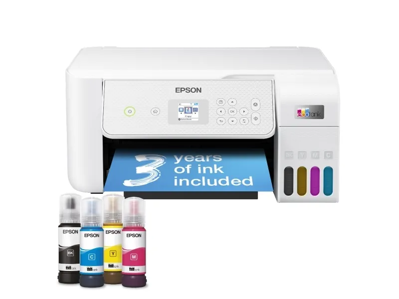 Epson EcoTank ET-2876 - Multifunktionsprinter - farve - blækprinter - ITS - A4 (medie) - op til 10 spm (udskriver) - 100 ark - Wi-Fi, USB - hvid